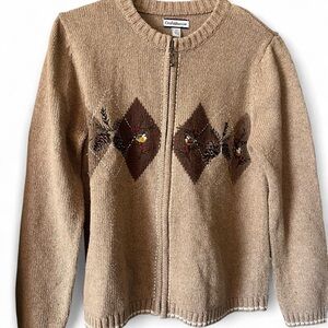 Bird and Pinecone Embroidered Cardigan